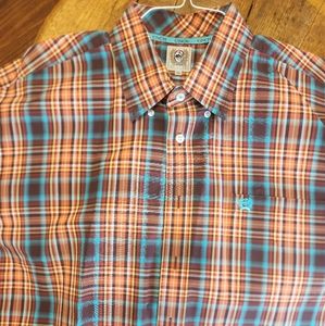 Cinch Men’s Short Sleeve Button Down Shirt Western Plaid Cowboy Size XL